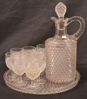 Appraisal: Colorless Hobnail Glass Twelve Piece Liquor Set Decanter measures -