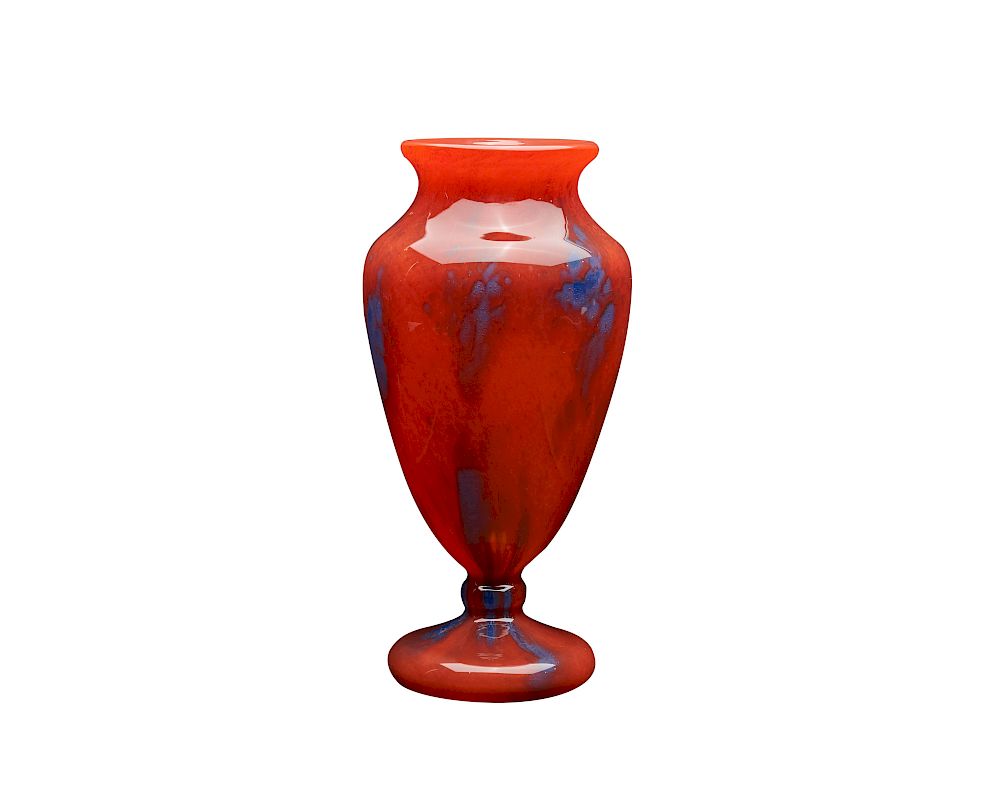 Appraisal: CHARLES SCHNEIDER Red Glass Vase with blue mottling CHARLES SCHNEIDER