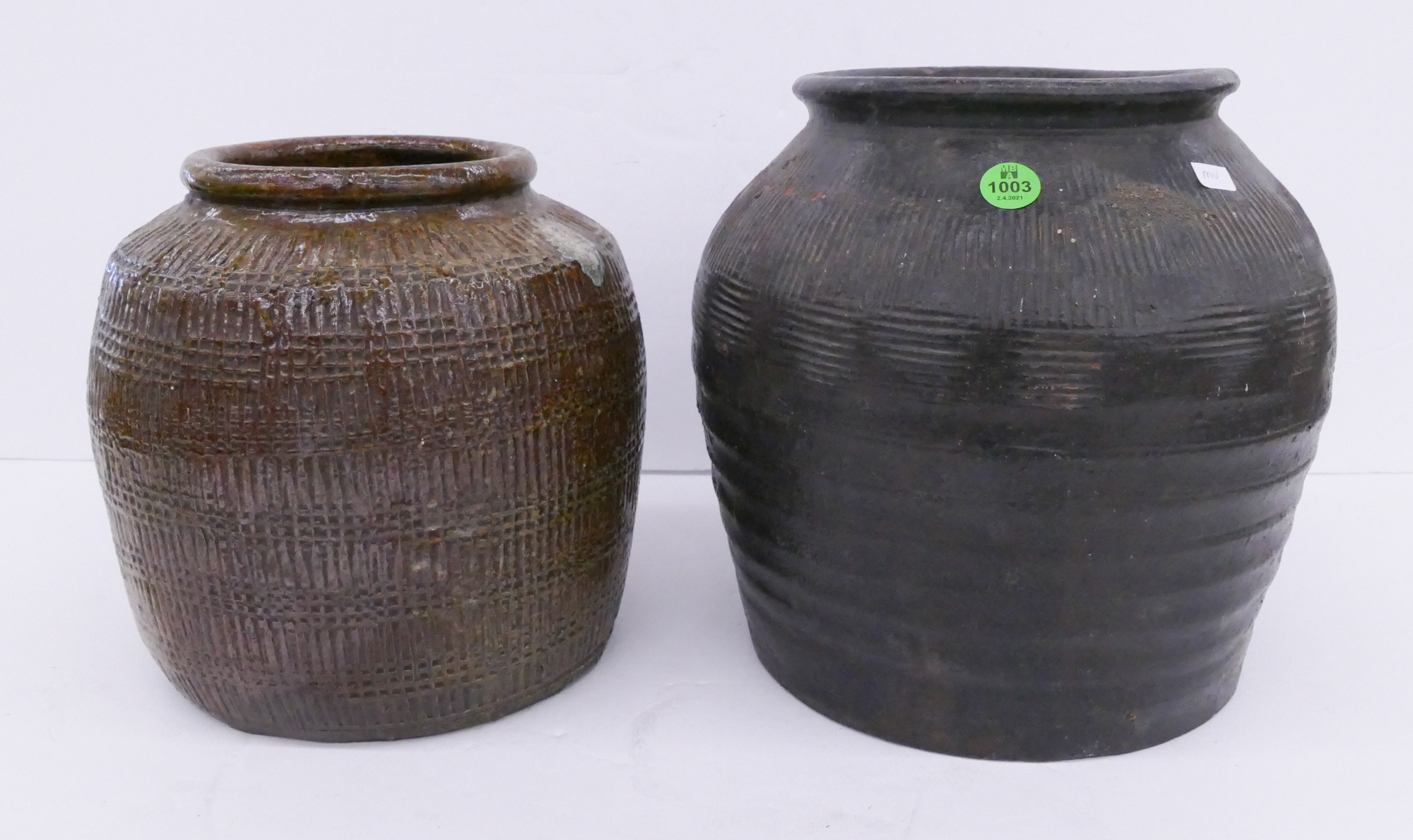 Appraisal: pc Meiji Japanese Brown Provincial Jars- '' and ''