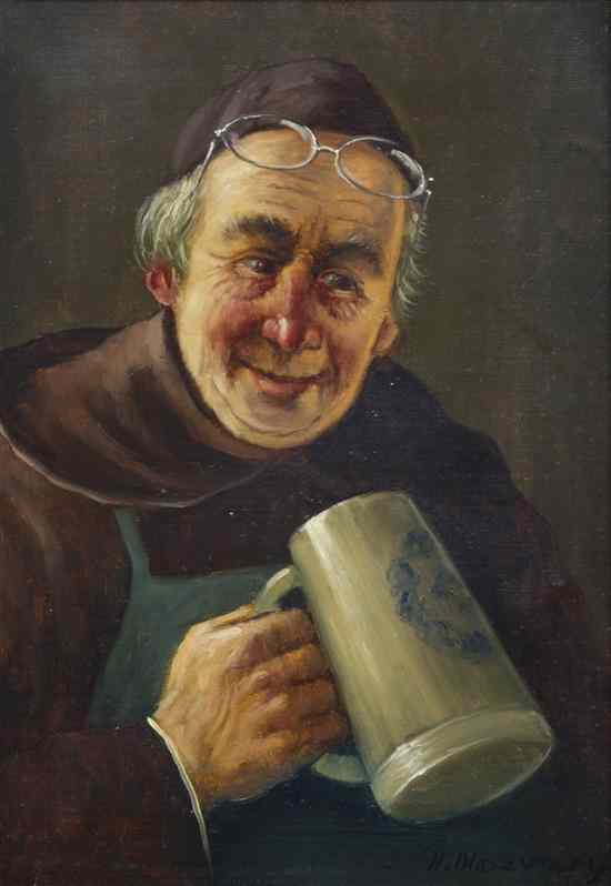 Appraisal: H Olosvary Hungarian b Portrait of Monk with Glasses and