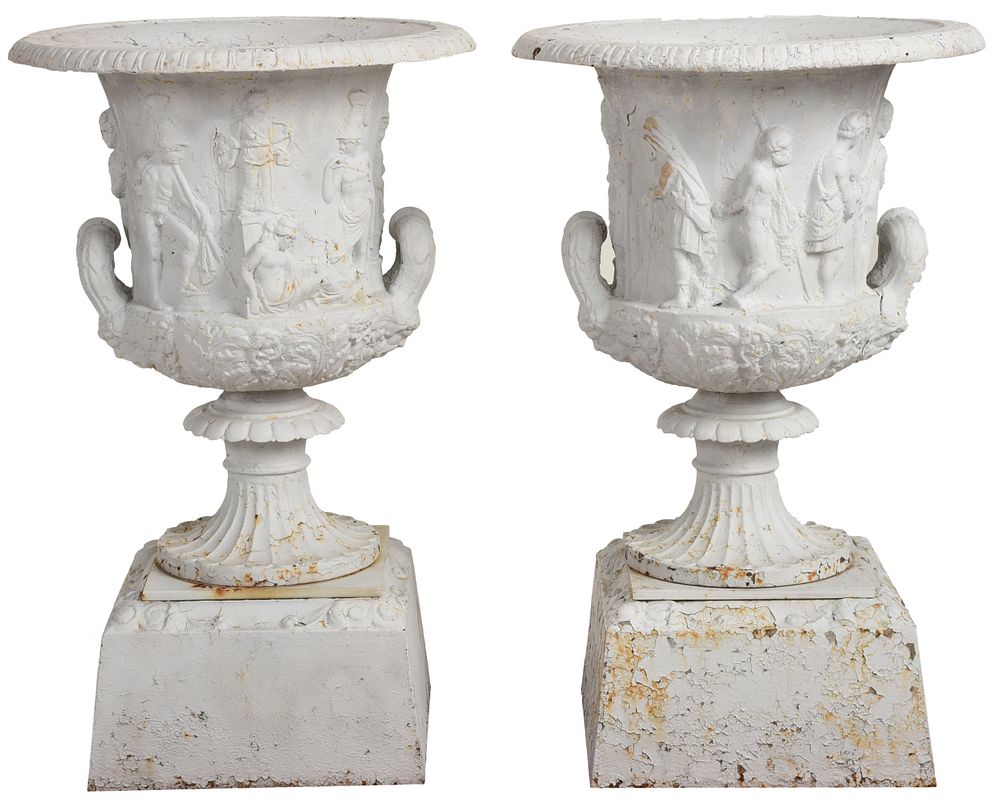 Appraisal: Pair New York Classical Style Cast Iron Urns late th