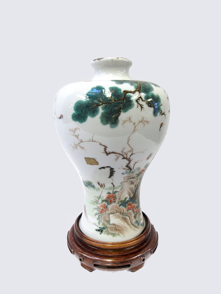 Appraisal: Meiping Vase Cranes Among Pines Daoguang Beautifully painted with cranes