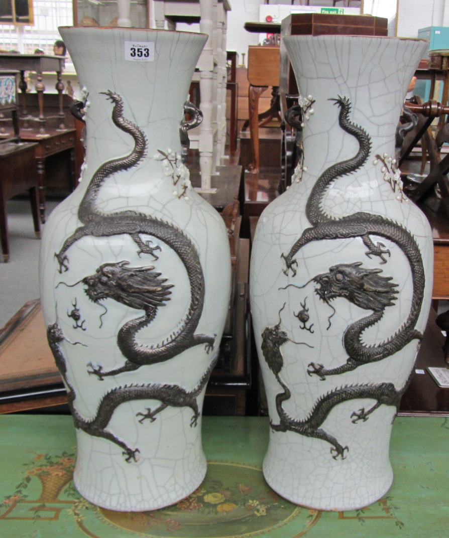 Appraisal: A pair of large Chinese crackle glazed vases late th