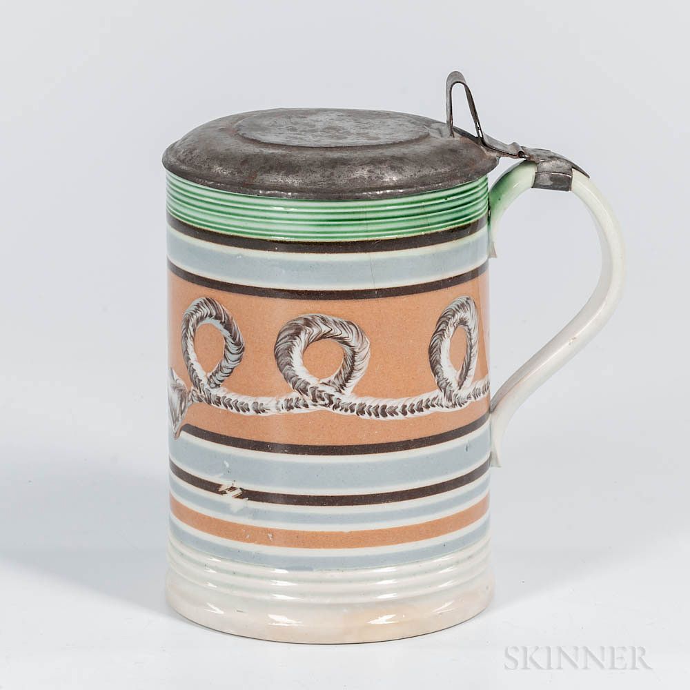 Appraisal: Cable- and Slip-decorated Quart Tankard Cable- and Slip-decorated Quart Tankard