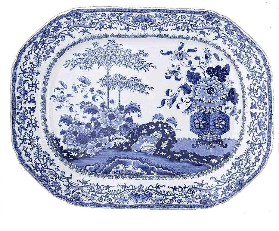 Appraisal: A MINTON BLUE PRINTED EARTHENWARE BAMBOO AND FLOWERS PATTERN MEAT