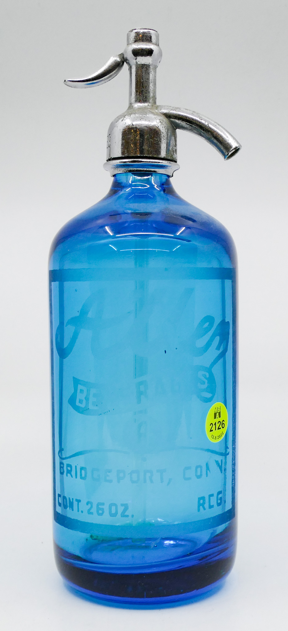 Appraisal: Antique Allen Beverages Blue Glass Seltzer Bottle ''