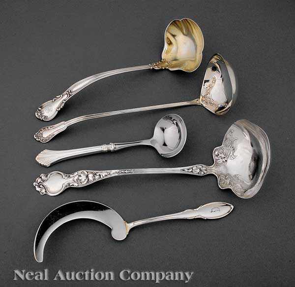 Appraisal: A Group of Four American Sterling Silver Ladles and a