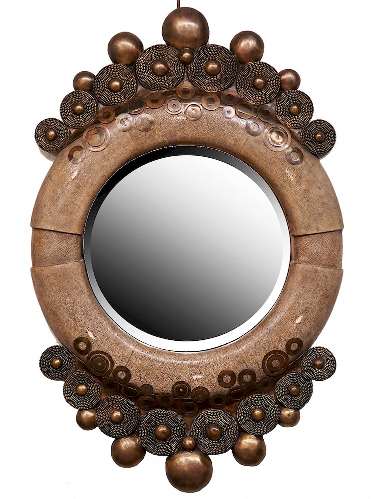 Appraisal: R Y Augousti Shagreen and Brass Mirror Ria and Yiouri