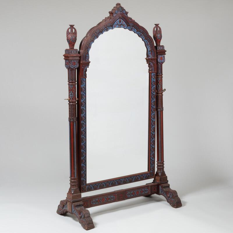 Appraisal: Continental Aesthetic Movement Painted Beechwood Cheval Mirror in the Moorish