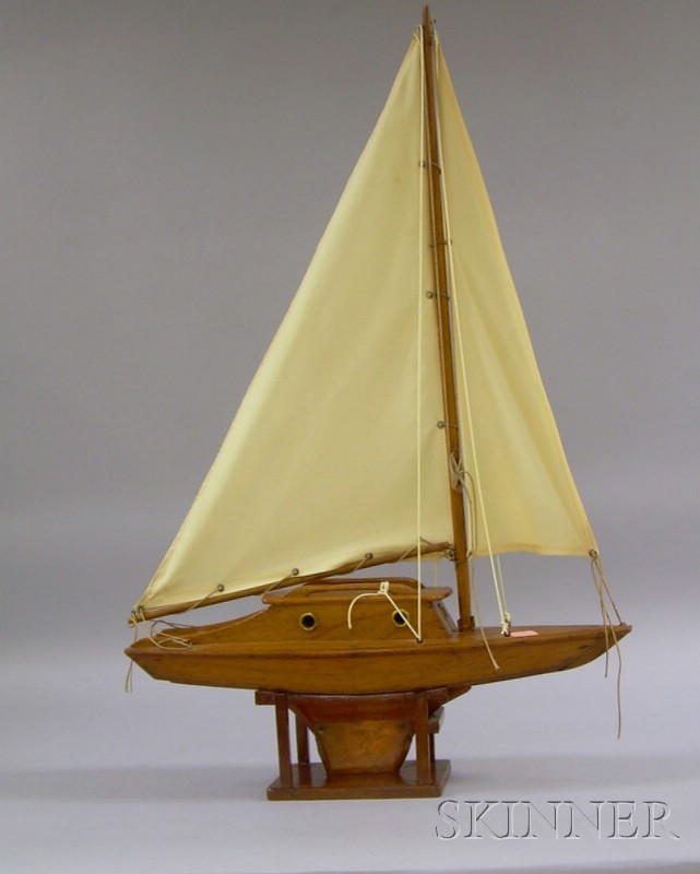 Appraisal: Mahogany Pond Sailboat with stand boat ht lg in