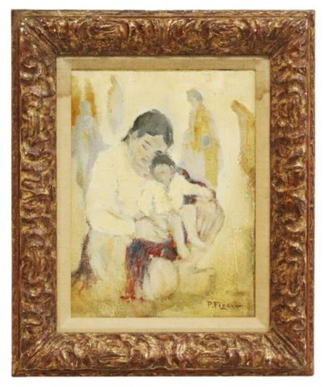 Appraisal: Framed oil on board painting Mother and Child signed lower