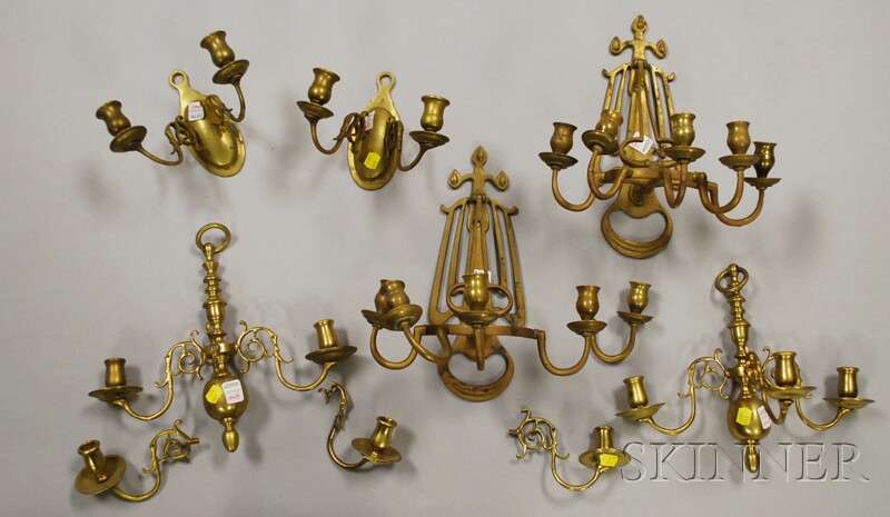 Appraisal: Three Pairs of Brass Candle Wall Sconces with four additional