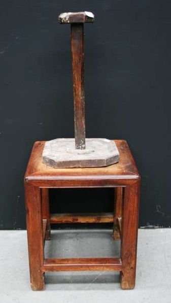 Appraisal: A Chinese stool together with a wooden Japanese candlestick