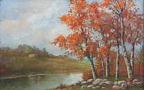 Appraisal: Andrews American th Century Untitled landscape with autumn trees Oil