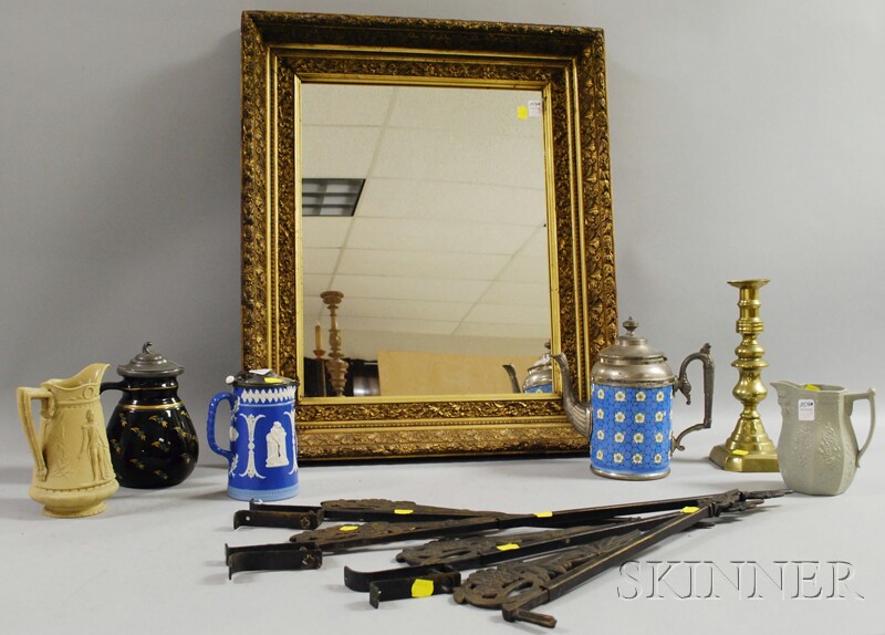 Appraisal: Victorian Gilt-gesso Framed Mirror a Set of Four Painted Iron