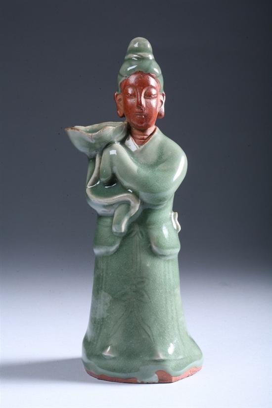 Appraisal: CHINESE CELADON PORCELAIN FIGURE OF ATTENDANT th century Standing wearing