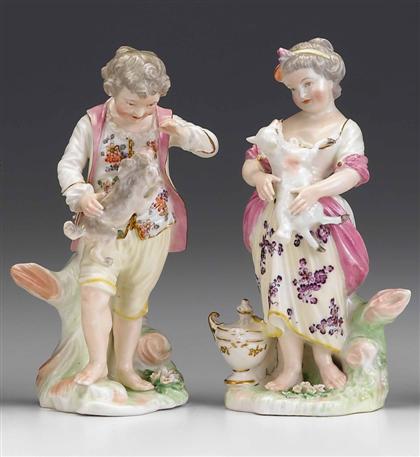 Appraisal: Pair of Derby porcelain figures of a French shepherd and