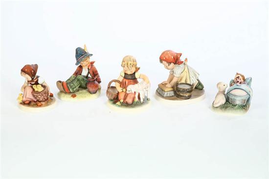 Appraisal: FIVE HUMMEL FIGURES Coffee Break h Big Housecleaning h The