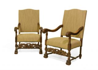 Appraisal: A PAIR OF RENAISSANCE REVIVAL OAK HALL CHAIRS A PAIR