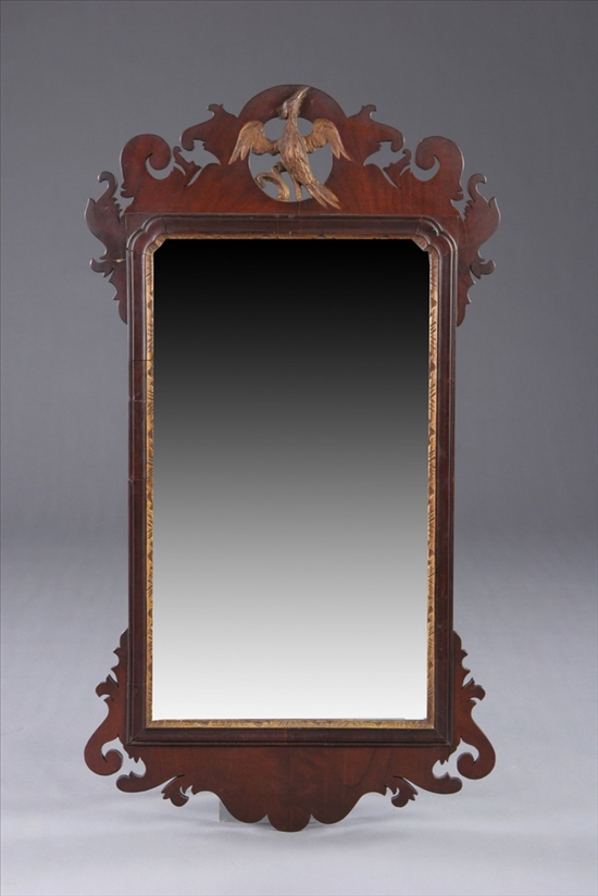 Appraisal: FEDERAL STYLE MAHOGANY LOOKING GLASS th century Arching scrolling foliate-carved