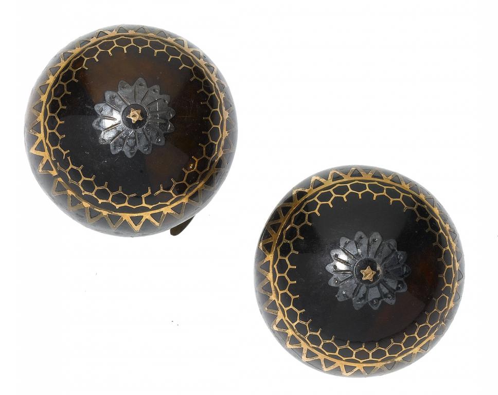 Appraisal: A PAIR OF ANTIQUE FRENCH PIQUE BUTTONS AND A PAIR