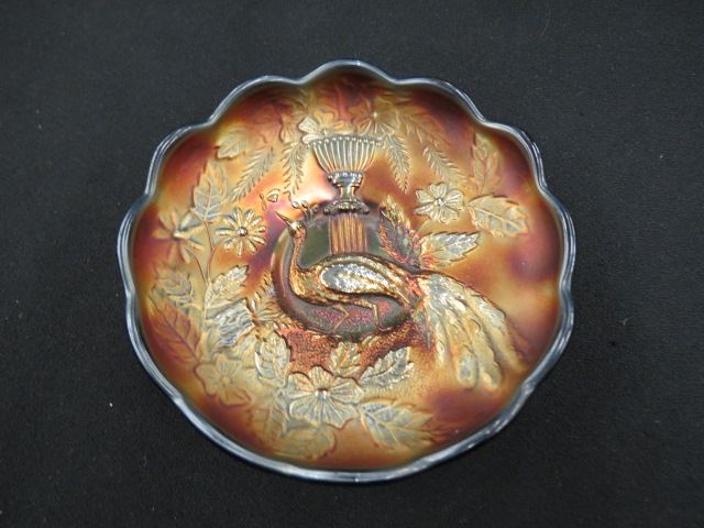 Appraisal: Northwood Carnival Glass Dish peacock at the fountain amethyst excellent