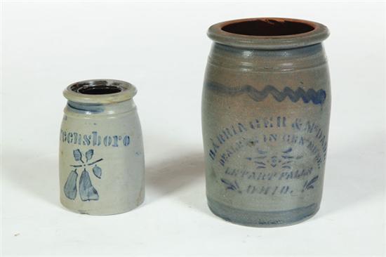 Appraisal: TWO STONEWARE CROCKS American nd half- th century Stenciled cobalt