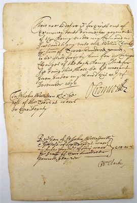 Appraisal: Cromwell Oliver Document signed dated December pp folio warrant addressed