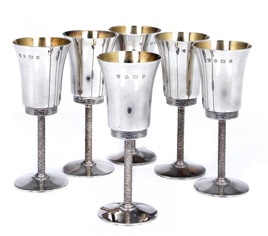 Appraisal: A SET OF SIX ELIZABETH II CHAMPAGNE GOBLETS the flared