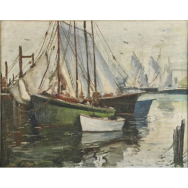 Appraisal: CESARE A RICCIARDI American - Oil on canvas of docked