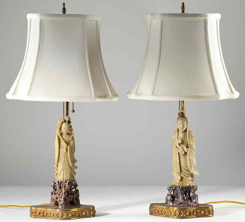 Appraisal: Pair of Chinese Figural Table Lampsearly th century both are