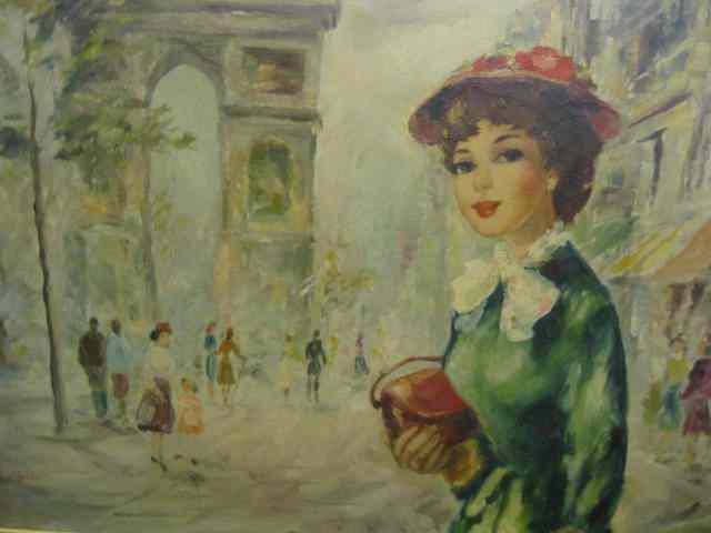 Appraisal: Cherie French Impressionist oil young lady in foreground on canvas