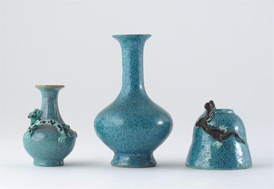 Appraisal: Two Chinese robin's egg glazed vases and a beehive-shaped waterpot