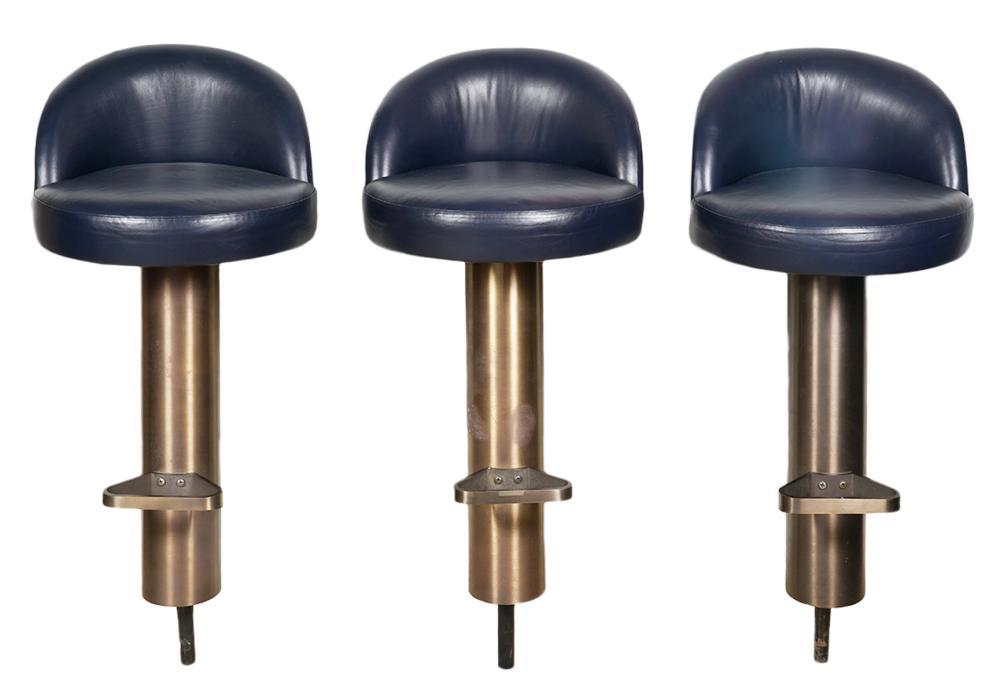 Appraisal: KARL SPRINGER CANTILEVERED LEATHER BAR STOOLS Karl Springer cantilevered bar