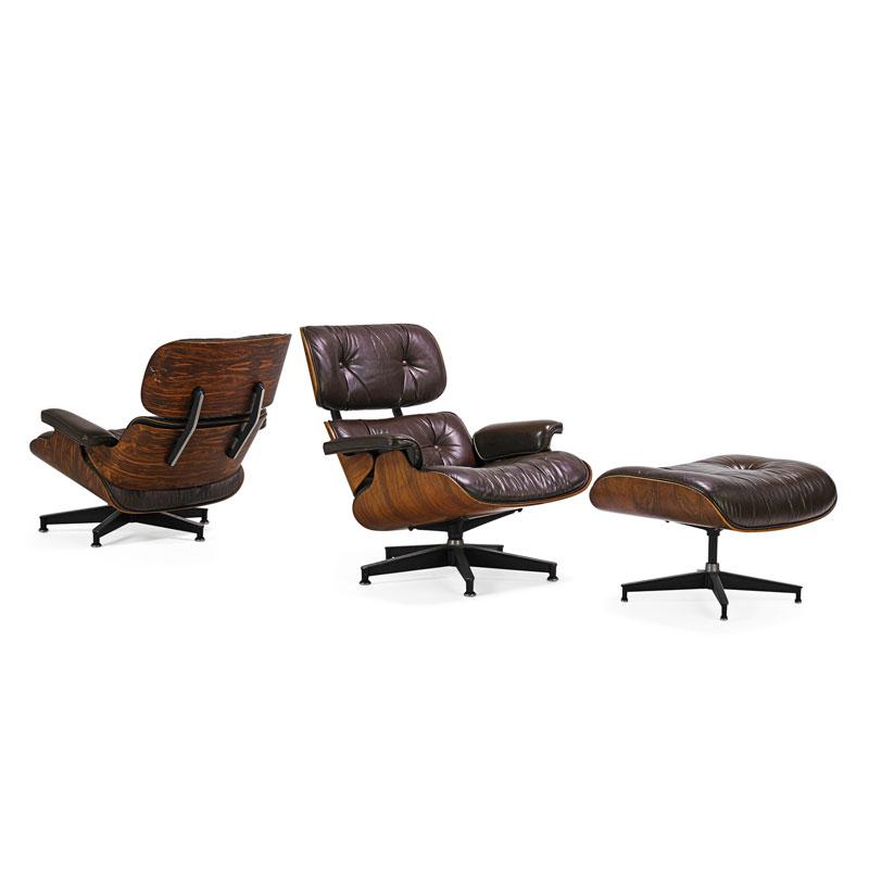 Appraisal: CHARLES AND RAY EAMES Pr lounge chairs ottoman CHARLES EAMES