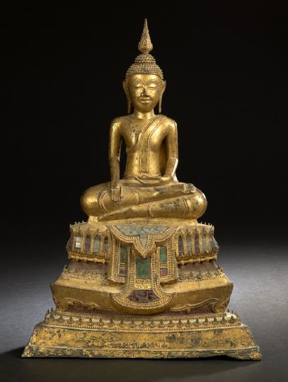 Appraisal: Thai Gilt-Bronze Figure of a Seated Buddha first half th