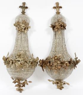 Appraisal: BEADED CRYSTAL SCONCES CIRCA PAIR BEADED CRYSTAL SCONCES CIRCA PAIR