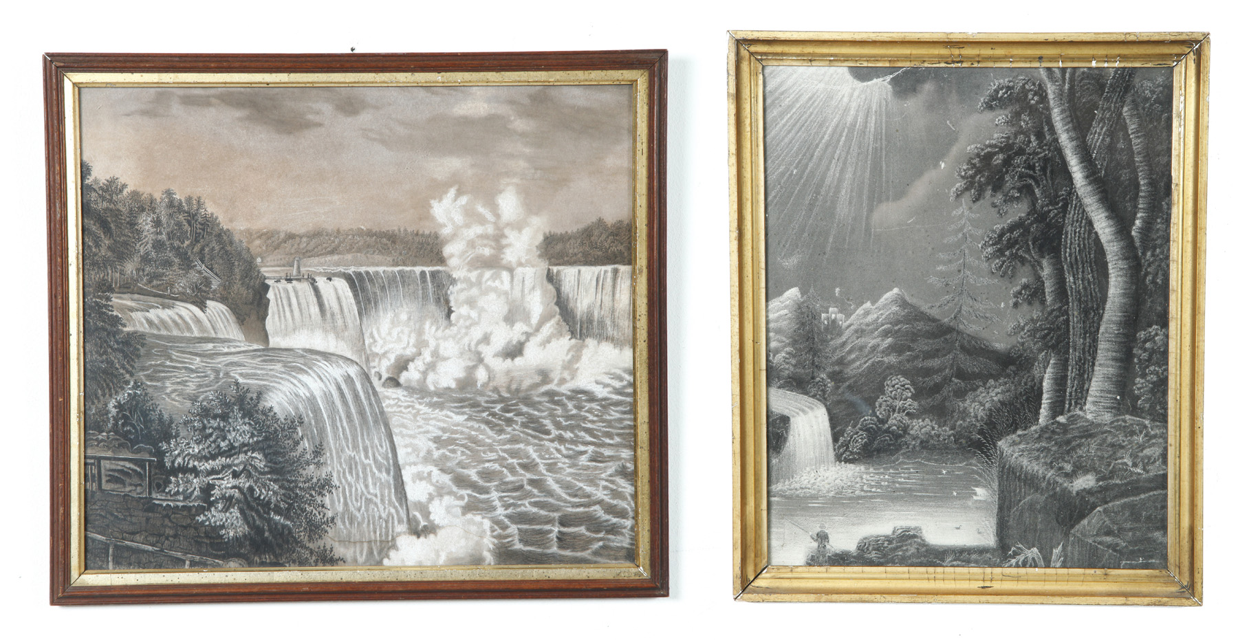 Appraisal: TWO LANDSCAPE DRAWINGS NIAGARA FALLS AND MOUNTAIN LANDSCAPE AMERICAN TH