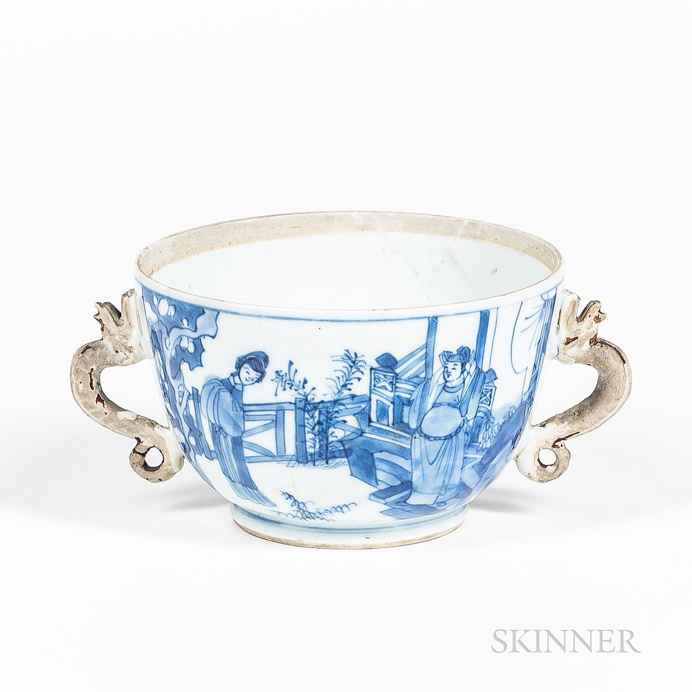 Appraisal: Blue and White Handled Cup Blue and White Handled Cup