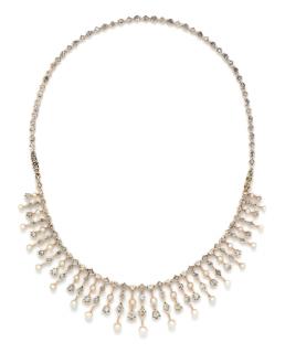 Appraisal: An Edwardian Bicolor Gold Diamond and Pearl Fringe Convertible Necklace