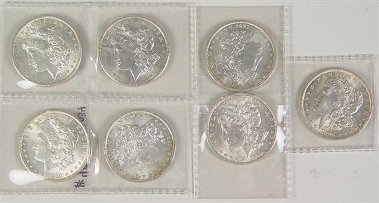 Appraisal: Seven Morgan Dollars Dates include coins and coins These coins