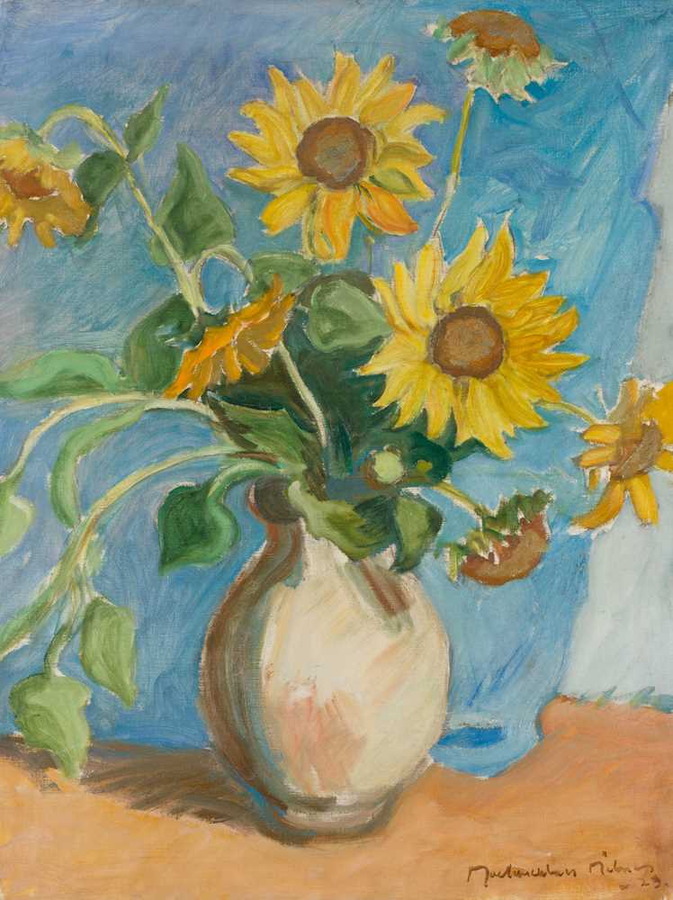 Appraisal: JOHN MACLAUCHLAN MILNE R S A SCOTTISH - SUNFLOWERS Signed