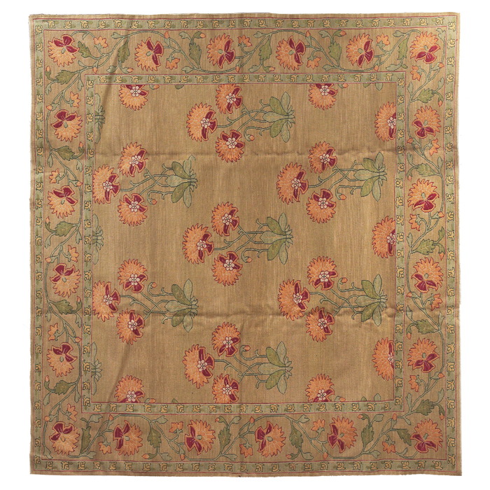 Appraisal: Sumac rug c flat weave floral design on a green