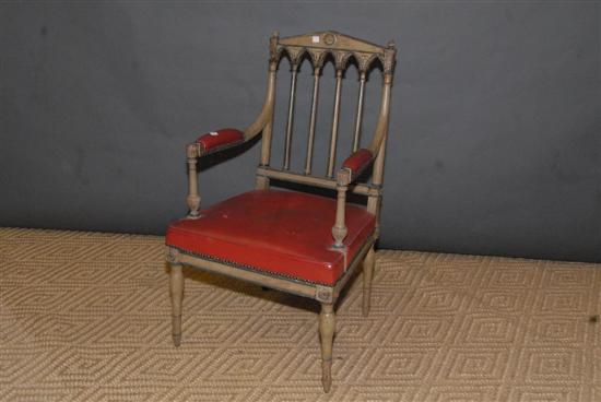 Appraisal: DIRECTOIRE STYLE LEATHER BOTTOM CHAIR With column back