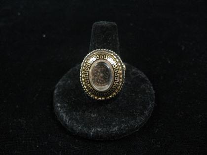 Appraisal: Victorian gold fill mourning ring Locks of brown hair encased