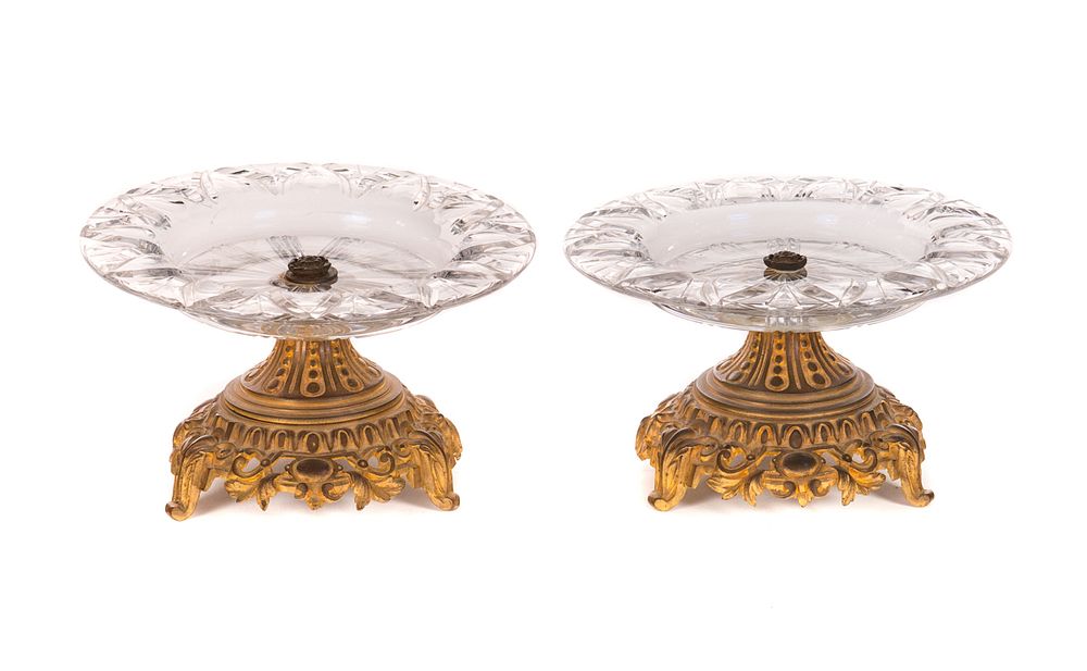 Appraisal: Pair of Gilt Bronze Cut Glass Tazzas Gilt Bronze Cut