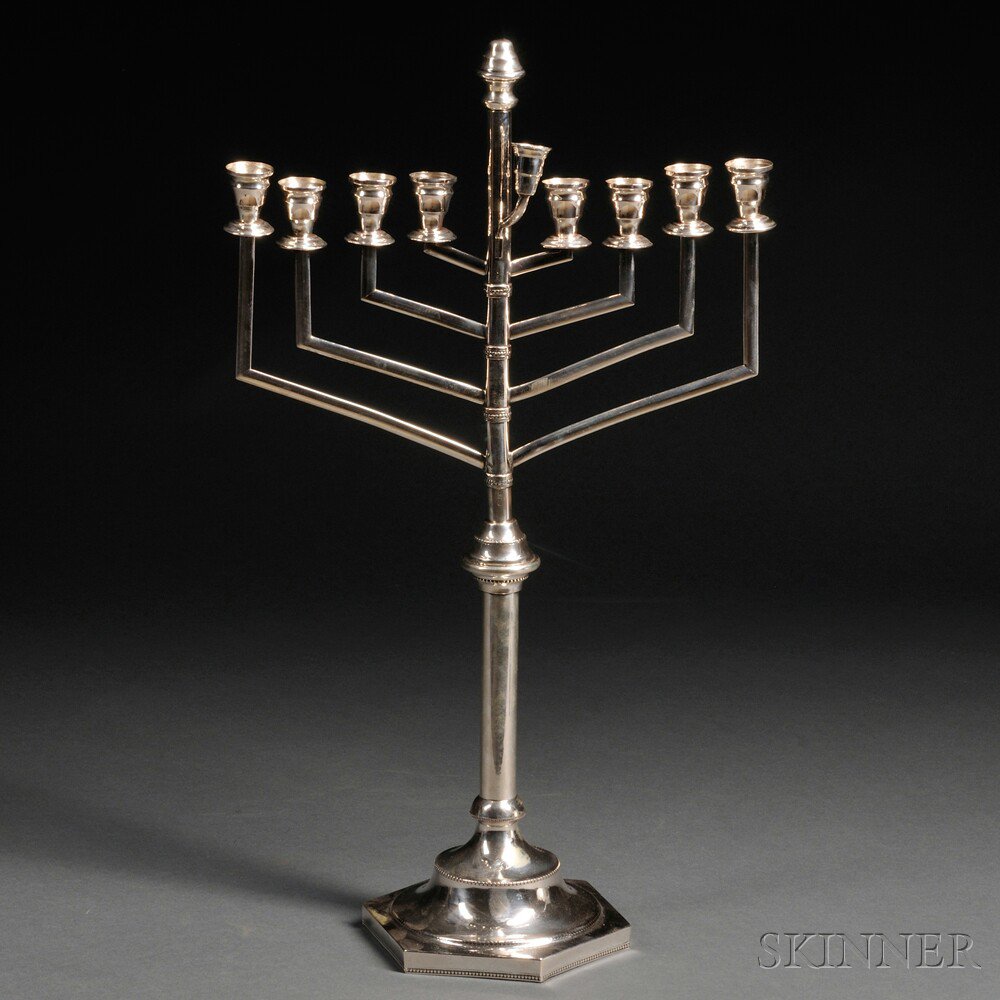 Appraisal: Polish Art Deco Silver Hanukkah Lamp c slender form with