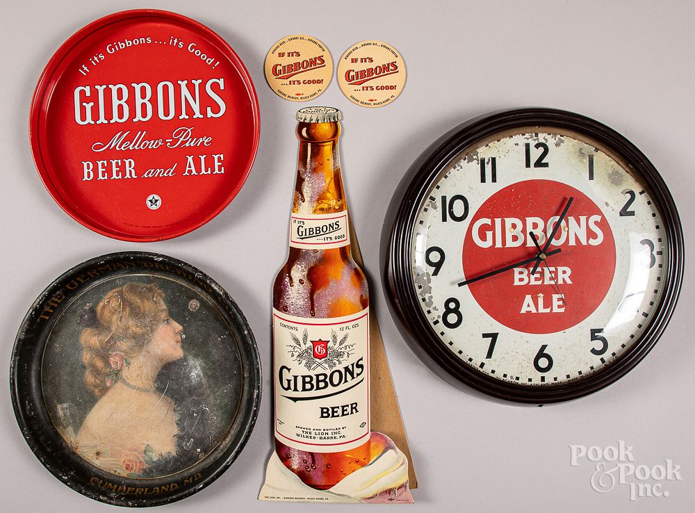 Appraisal: Group of Gibbons Beer advertising items Group of Gibbons Beer