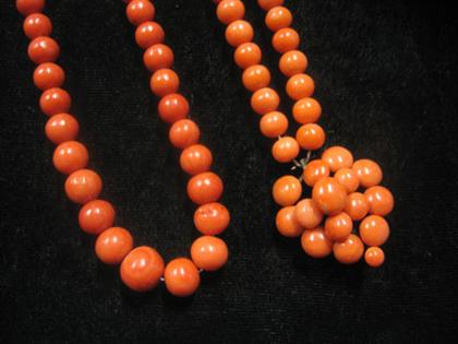 Appraisal: Set of two coral necklaces mid th century Both beaded