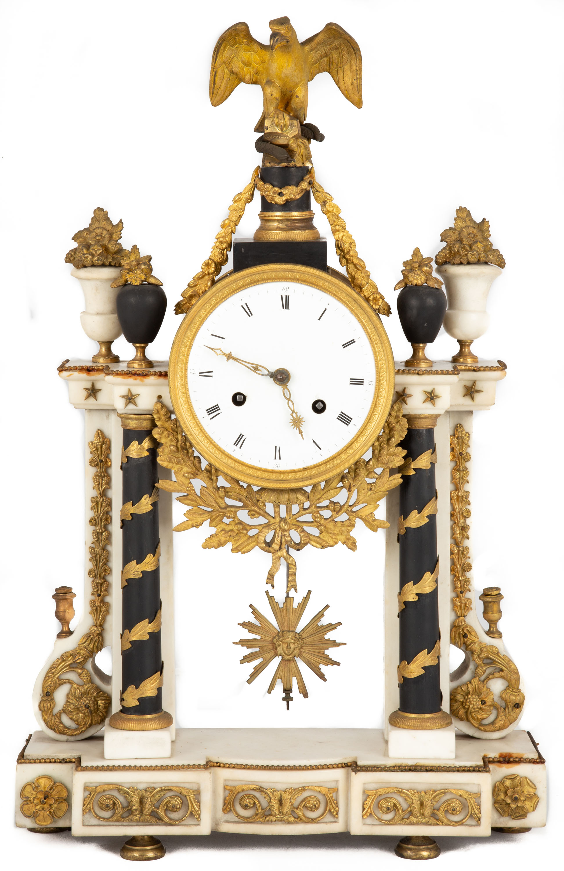 Appraisal: FRENCH PORTICO MANTEL CLOCK th century Marble and gilt bronze